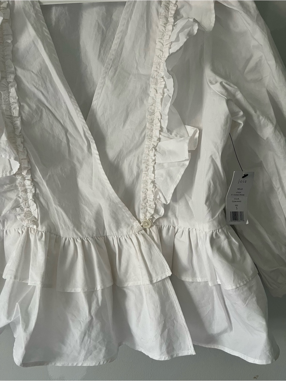 Joie White Ruffle V-Neck Peplum crossover peasant pilgrim doll Blouse - Picture 8 of 12